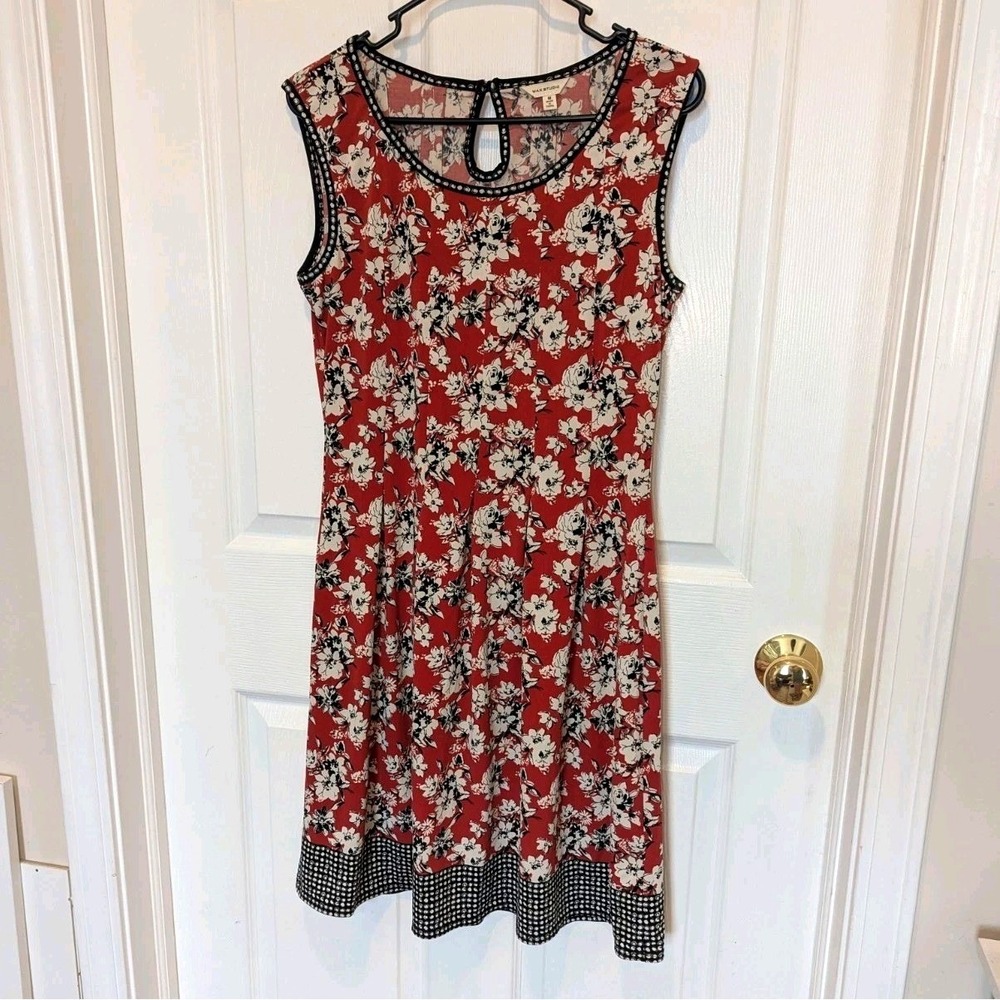Boho Western Cottagecore Mini Dress 50s Rockabilly Max Studio Red Floral Medium